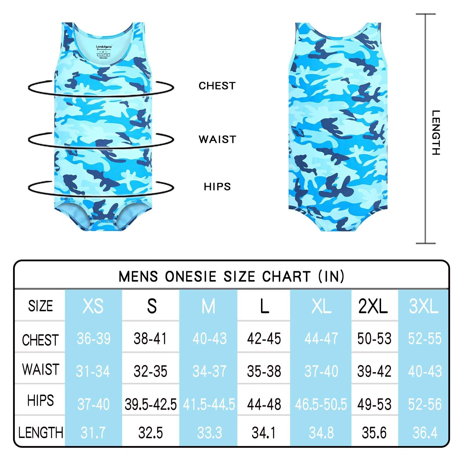 Landofgenie Body Homme sans Manches Camouflage Tank Top Grenouillère Pyjama Combinaison pour Adultes