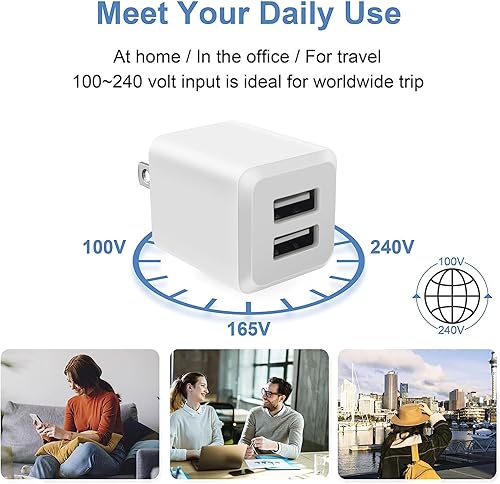 Miniatura 6 de Paquete de 3, cargador de pared USB, adaptador de corriente USB de doble puerto, cargador de bloque de enchufe, adaptador de carga rápida de pared