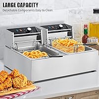 Vista 3 de Freidora profunda con canasta, freidora eléctrica de acero inoxidable con 2 cestas 12 cuartos de galón de capacidad, 3600 W, freidora comercial