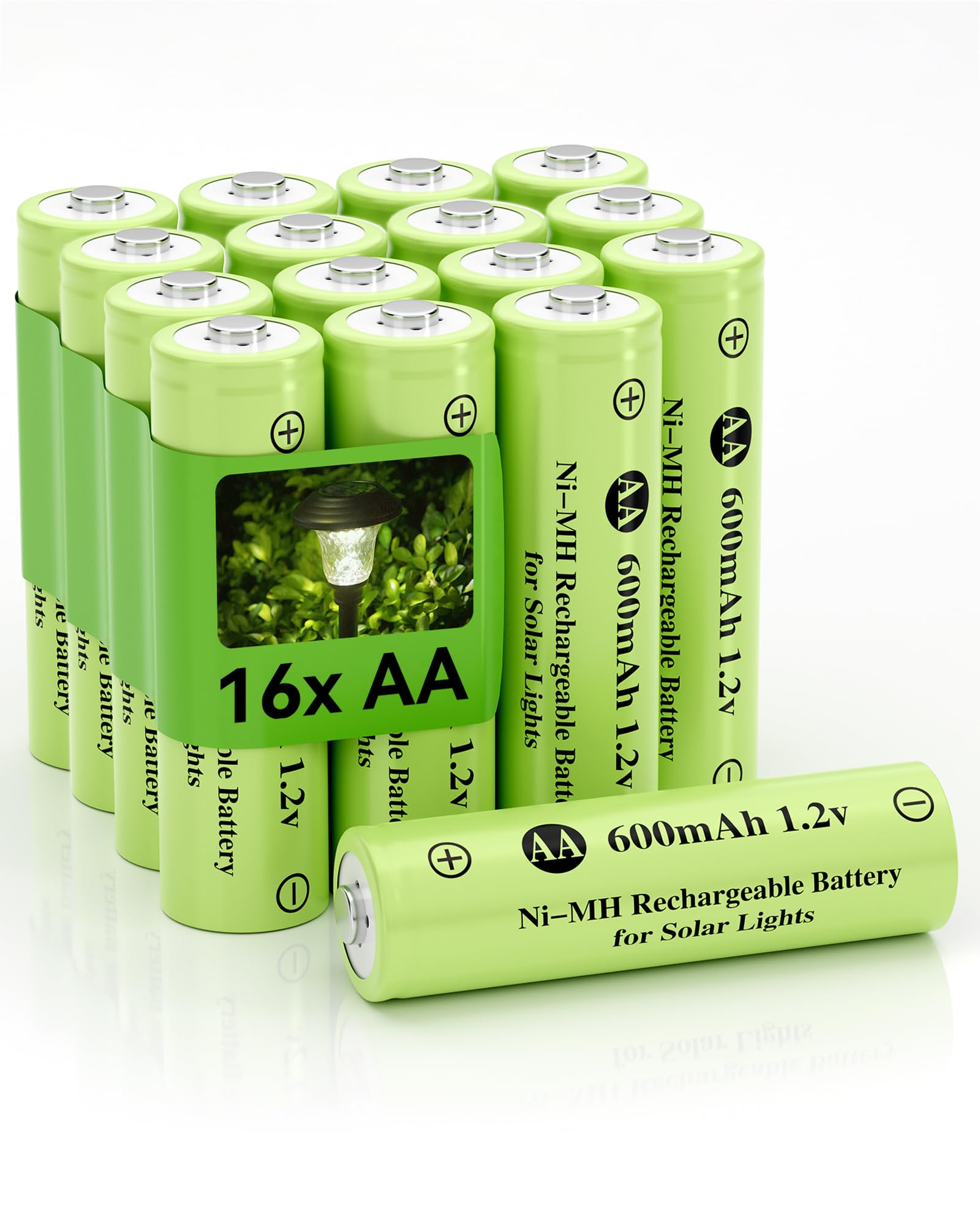1.2v AA Ni-MH Rechargeable Battery, Double A 600mAh 1.2V Rechargeable Battery, Low Self - Discharge for Outdoor Solar Lights, Lawn Lamps, Ground Lights (AA-600mAh-16pack