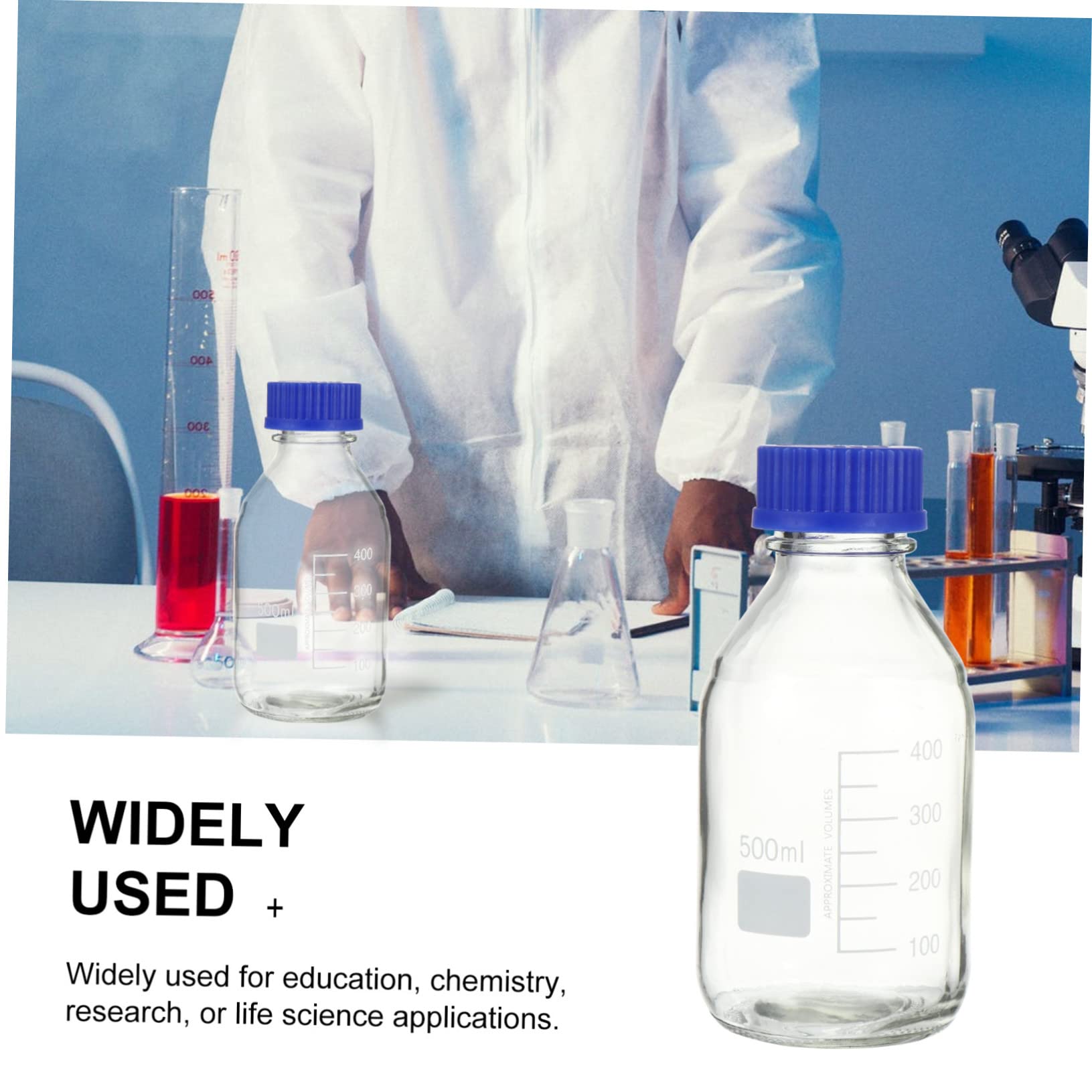 MAGICLULU 2 Stück 500 ml Laborflaschen aus Glas mit blauem Schraubverschluss poliert zur Reduzierung von Messfehlern für Bildung