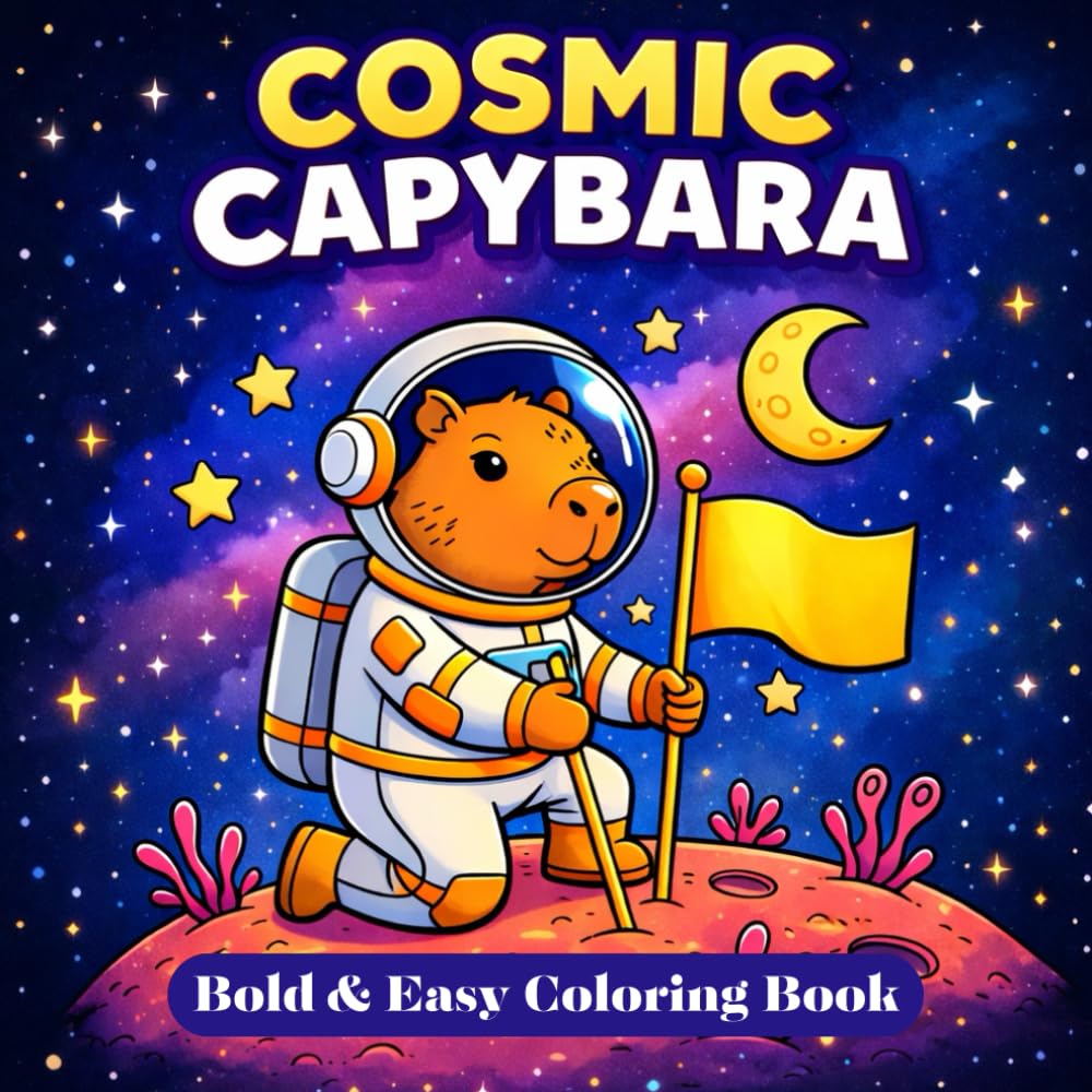 Cosmic Capybara Coloring Book: Bold and Easy Space Adventures for Relaxation and Fun