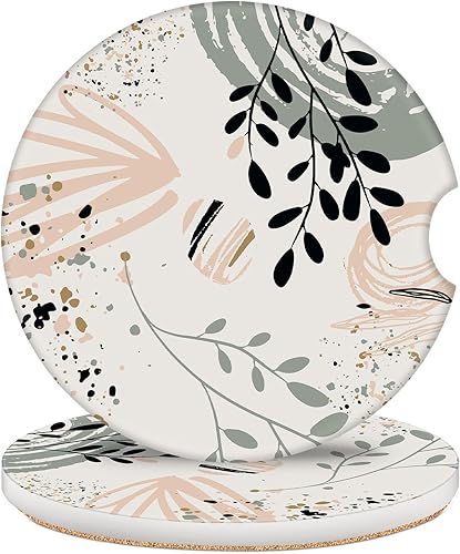 Miniatura 12 de Paquete de 2 posavasos de automóvil para portavasos de automóvil, 2.56 pulgadas, universales, de piedra de cerámica, absorbente, con base de corcho