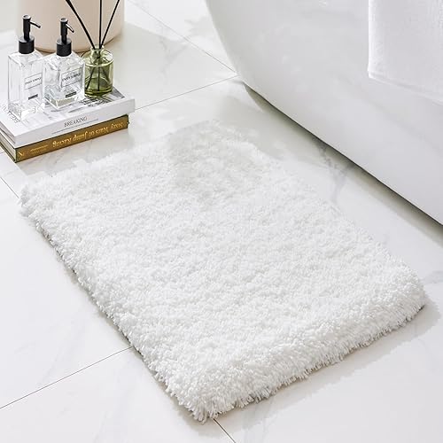 Miniatura 12 de Alfombra de baño blanca de 24 x 36 pulgadas, lavable a máquina, para suelo de baño, gruesa, esponjosa, absorbente, alfombra de baño para bañera,
