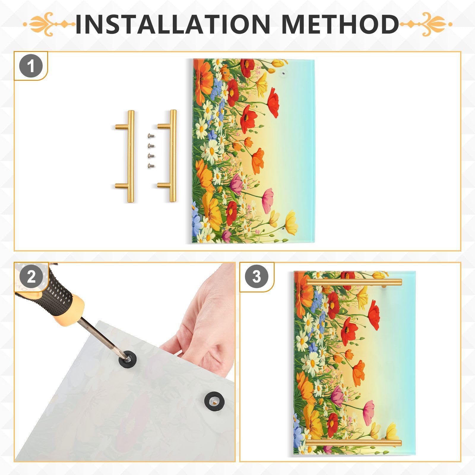 Wassud Bathroom Vanity Tray with Handles Vibrant Flower Fields Acrylic Jewelry Perfume Organizer for Bathroom Kitchen Counter 11.81