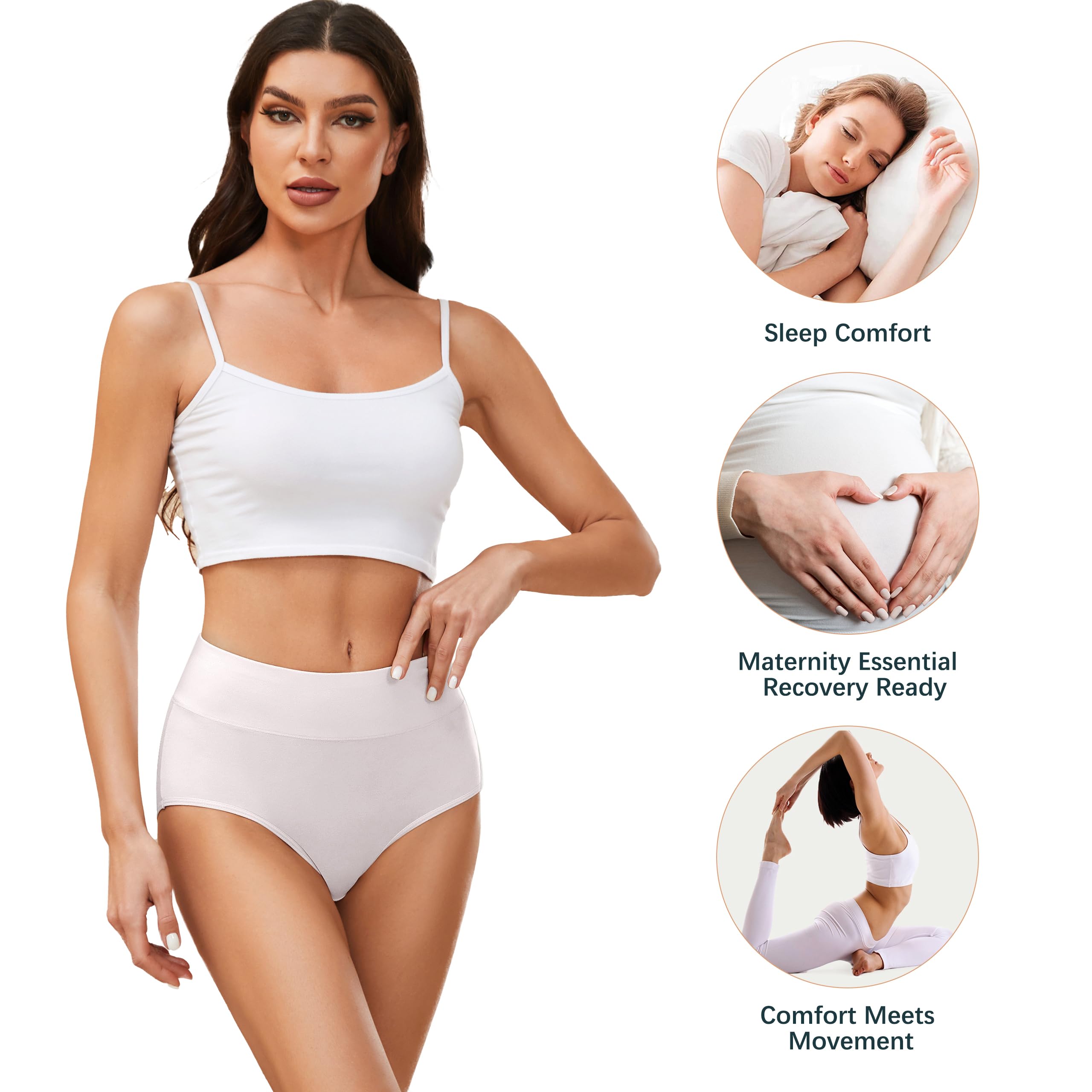 VOENXE Slip Donna Cotone Vita Alta,Mutande Culotte Comode Elastiche,Intimo Mutandine Post Parto,Donna Mutanda Controllo della Pancia,Traspirante Biancheria Women Underwear Pantaloncini,Pacco da 4