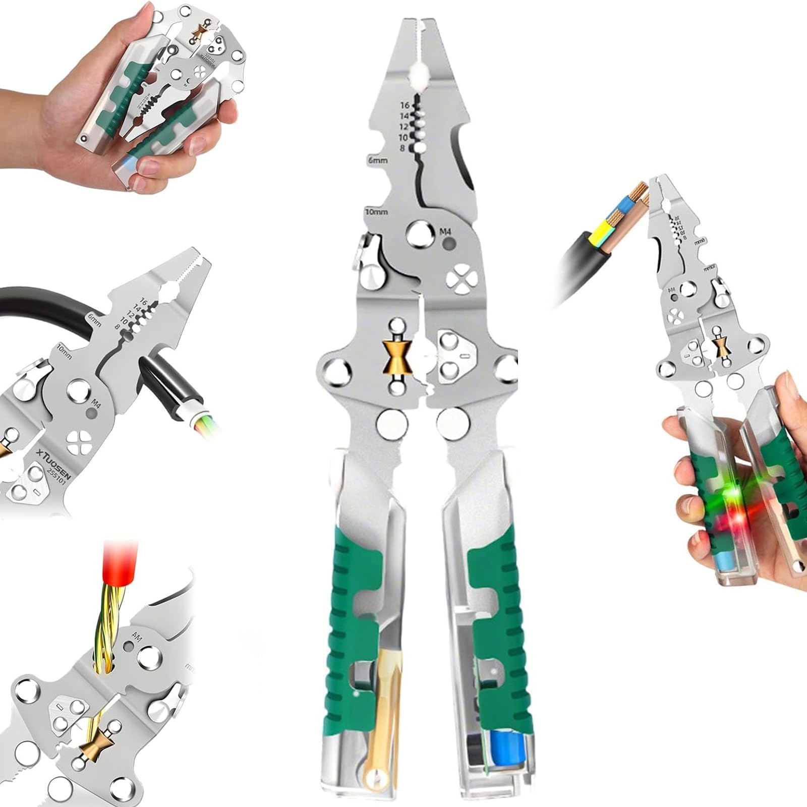 18 In 1 Foldable Ｗire Stripper, With Voltage Detector, Multifunctional Wire Stripping Pliers for Cutting And Pulling Wires Cable, Cable Cutters with Plier, Crimper (1PCS)-image-10