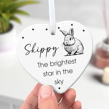 Beecreative Rabbit Memorial Gift Plaque Ornament - Rabbit Remembrance Gifts - Pet Loss Gifts Rabbit - Any Name Rabbit Memorial Ceramic Ornament - With Gift Box