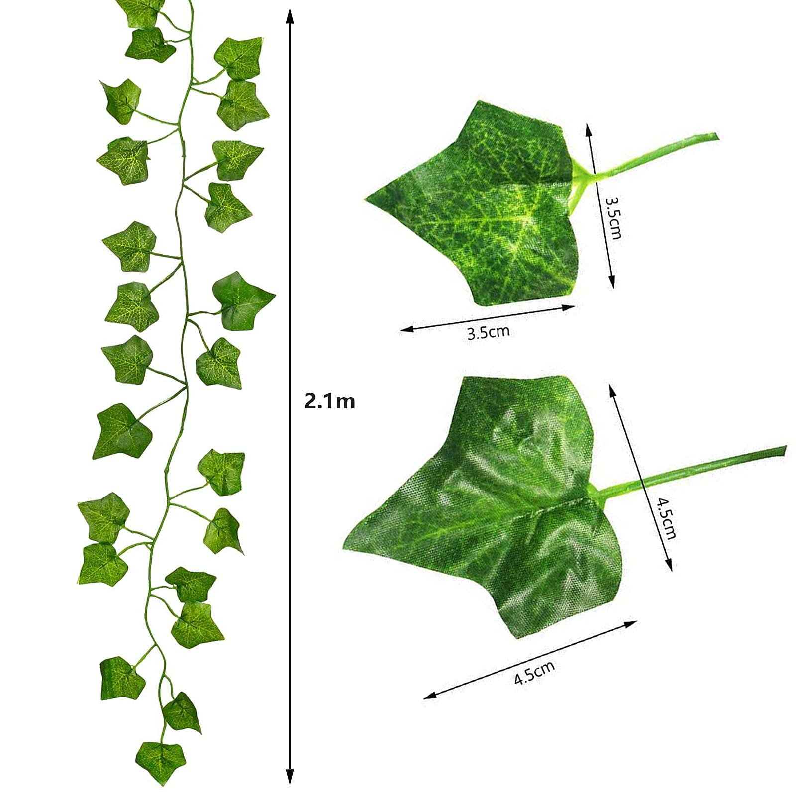 12Pcs x 2m Lierre Plantes Artificiel Guirlande avec 20pcs Attaches Câble Vigne Artificielle Faux Feuillage Intérieur Exterieur Retombant Decoration pour Chambre Balcon Jardin Bureau Fête