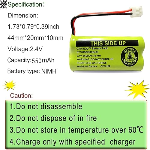 Miniatura 4 de BT18433 BT28433 BT184342 BT284342 BT183348 BT283348 BT-1011 - Batería de repuesto compatible con teléfono CS6209 CS6219 CS6229 DS6151