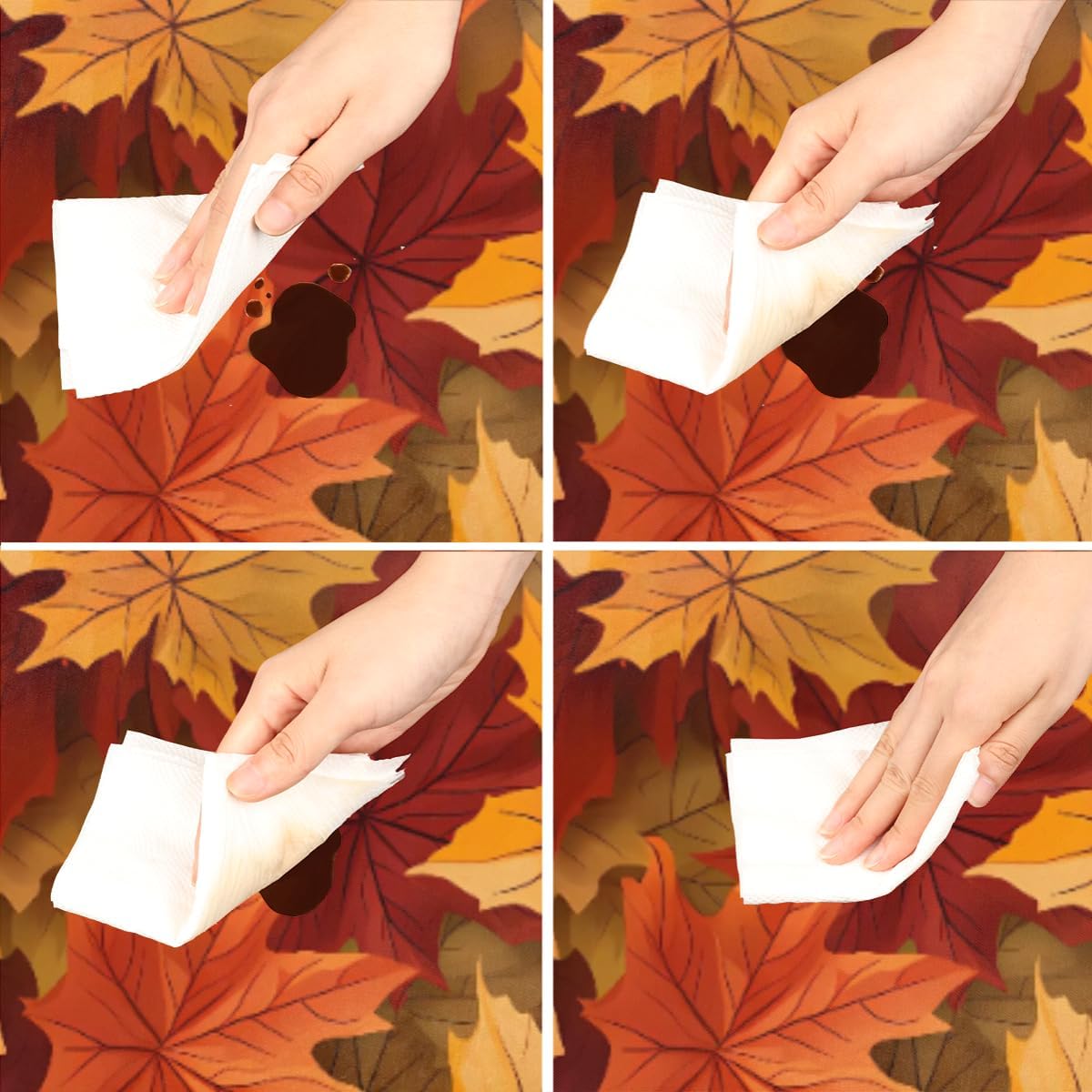 Round Tablecloth Fall Maple Leaves Autumn Pattern Fitted Table Cloth with Elastic Edge Waterproof Spill Proof Elastic Table Cover for Kitchen Party Decor, Fit 36-42In Round Tables