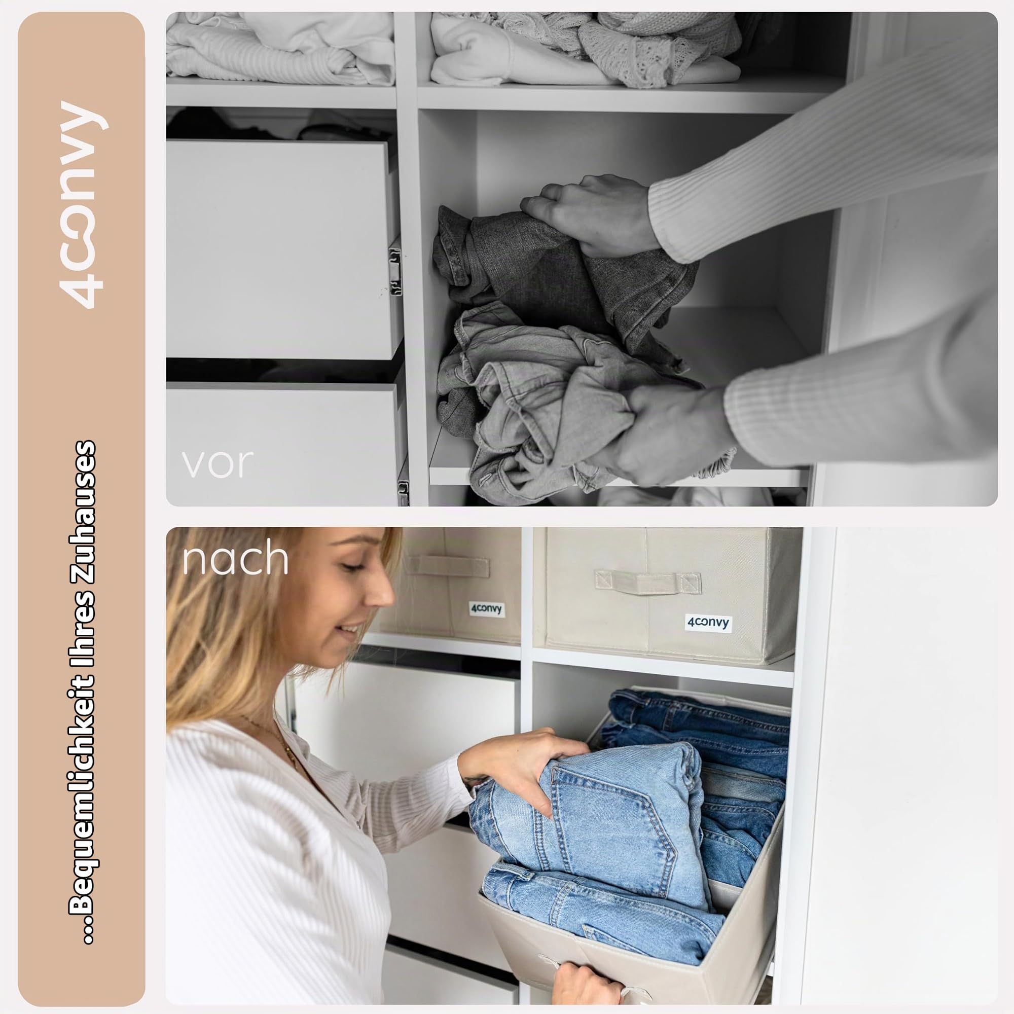 4CONVY Hosen Organizer Kleiderschrank XXL - Schrankorganizer - Schubladen Organizer - Aufbewahrungsboxen mit 7 Fächern - faltbares Ordnungssystem zur Aufbewahrung im Kleiderschrank - 4 Stück