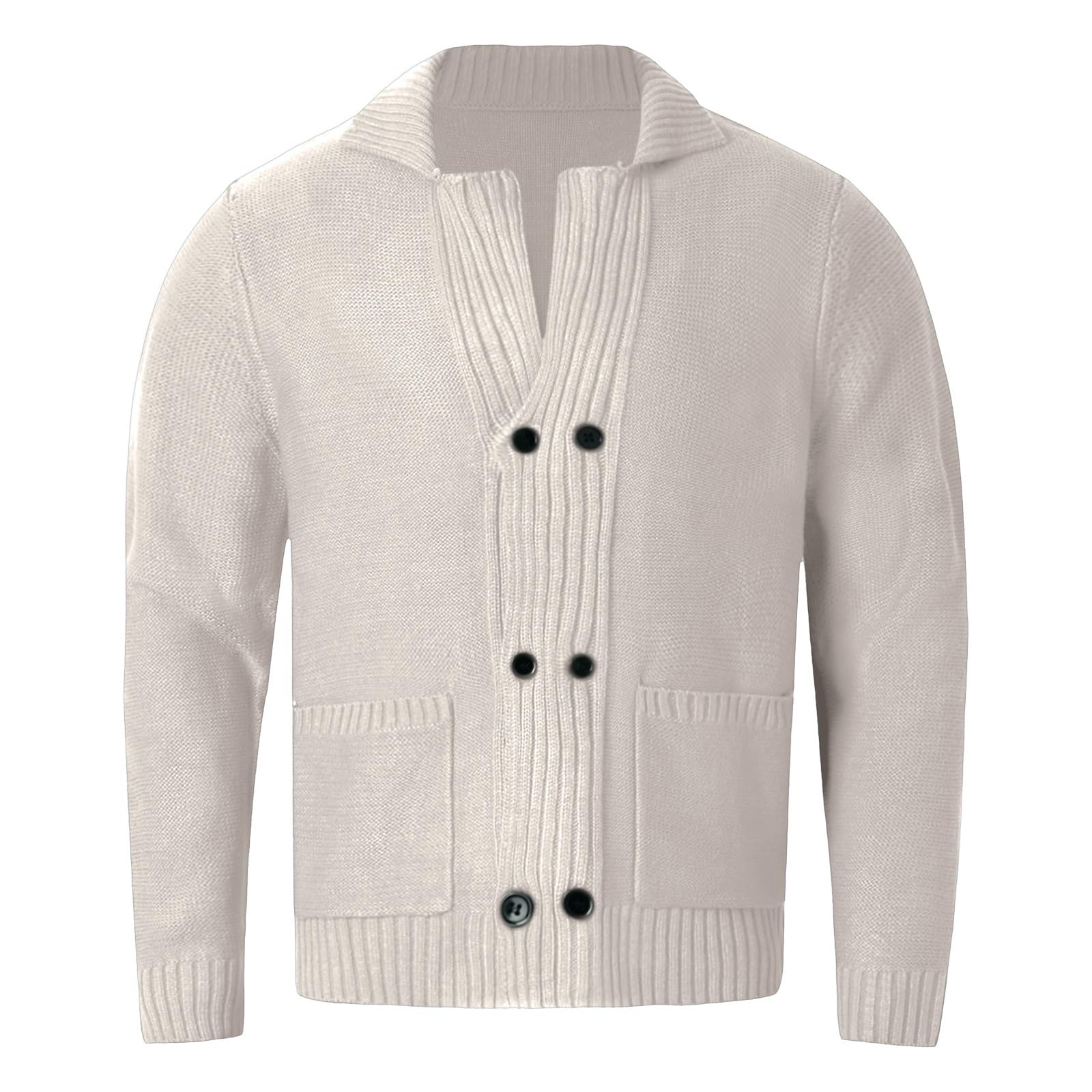 Cardigan Punto Hombre, Botones para Chaqueta Hombre con Cuello Chal Suéter Cuello V Punto Manga Larga Solapa Cuello Abrigo De Punto con Bolsillos para La Moda Diaria Y Comodidad