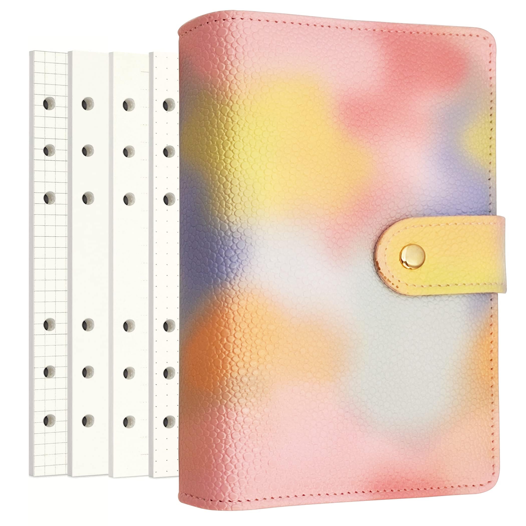 Zelten PU Leather Personal Notebook Planner with 80 Pages Loose-Leaf Papers 6 Holes Ring Binder Pen Holder Magnetic Buckle (Pink Dream,A5 Mini)