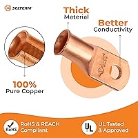 Vista 118 de SELTERM - 2 terminales de anillo resistentes para cable de batería, calibre 4 AWG, pernos de 3/8 pulgadas, terminales de calibre 4, ojales de cobre