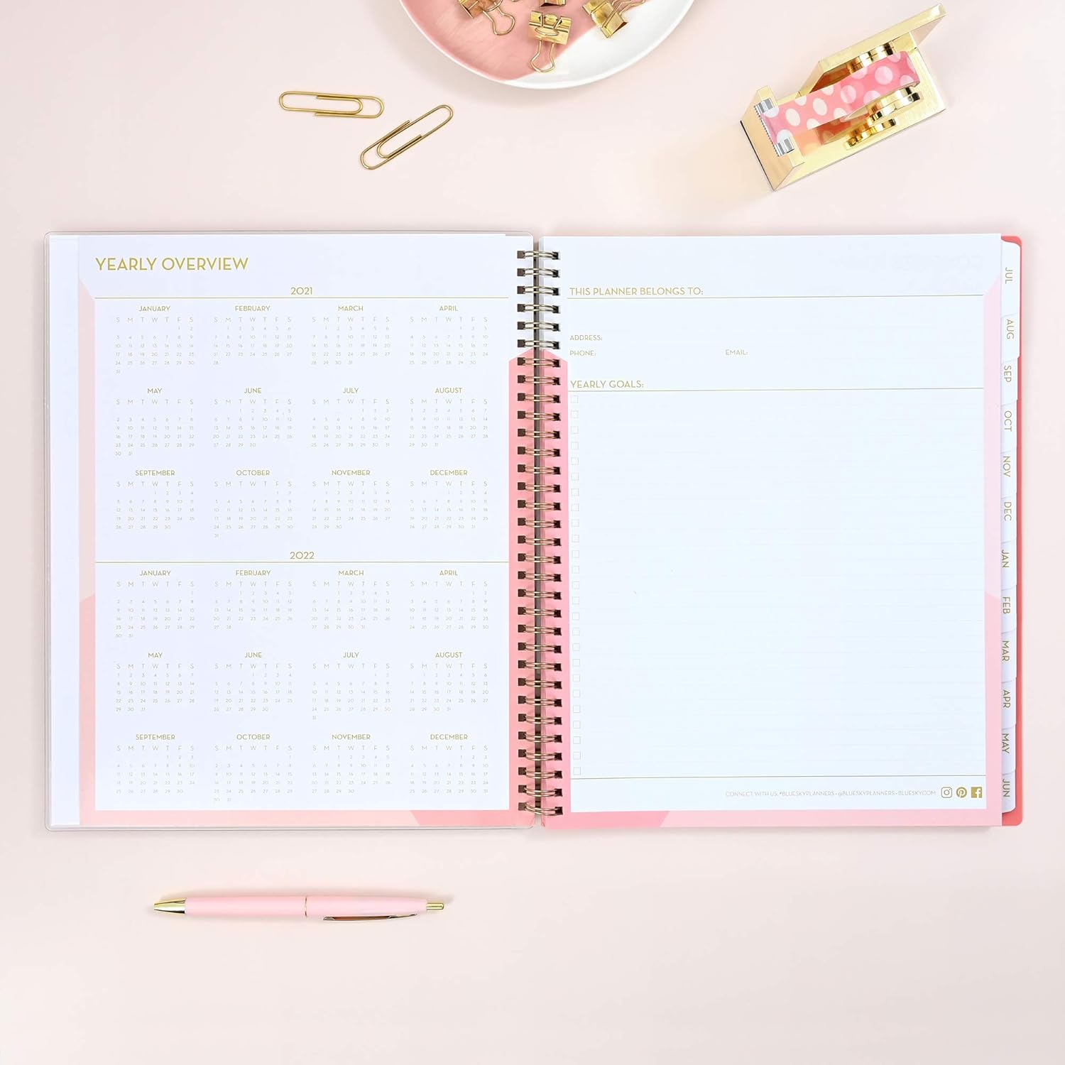 Blue Sky 2021-2022 Academic Year Weekly & Monthly Planner, 8.5" x 11", Flexible Cover, Wirebound, Cali Pink (130619), New Edition : Office Products