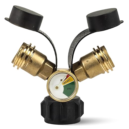 Propane Tank Y Splitter Adapter with Gauge