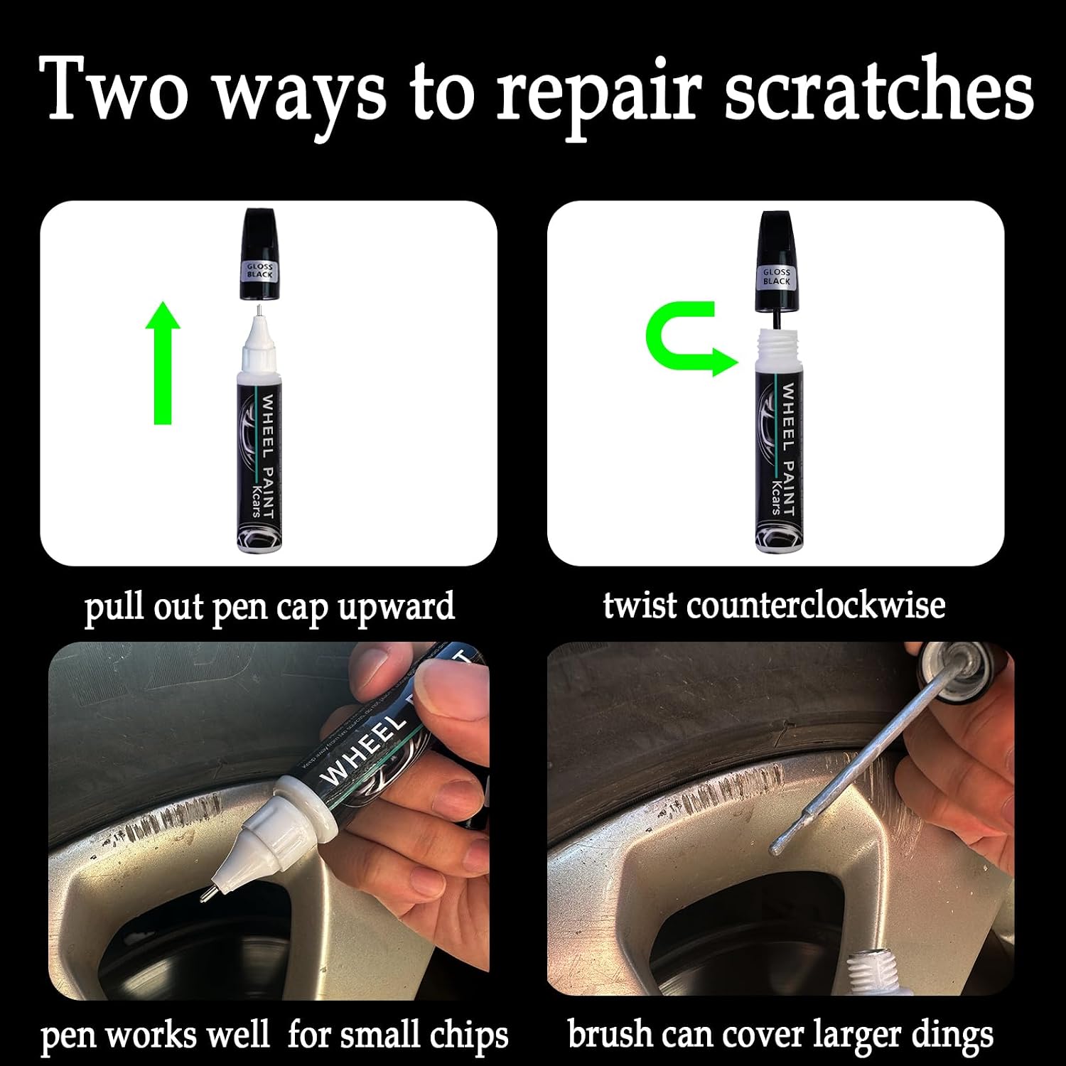 Gloss Black Rim Touch Up Paint, Car Wheel Scratch Repair Touch Up Paint Pen, Universal Color Black Wheel Paint