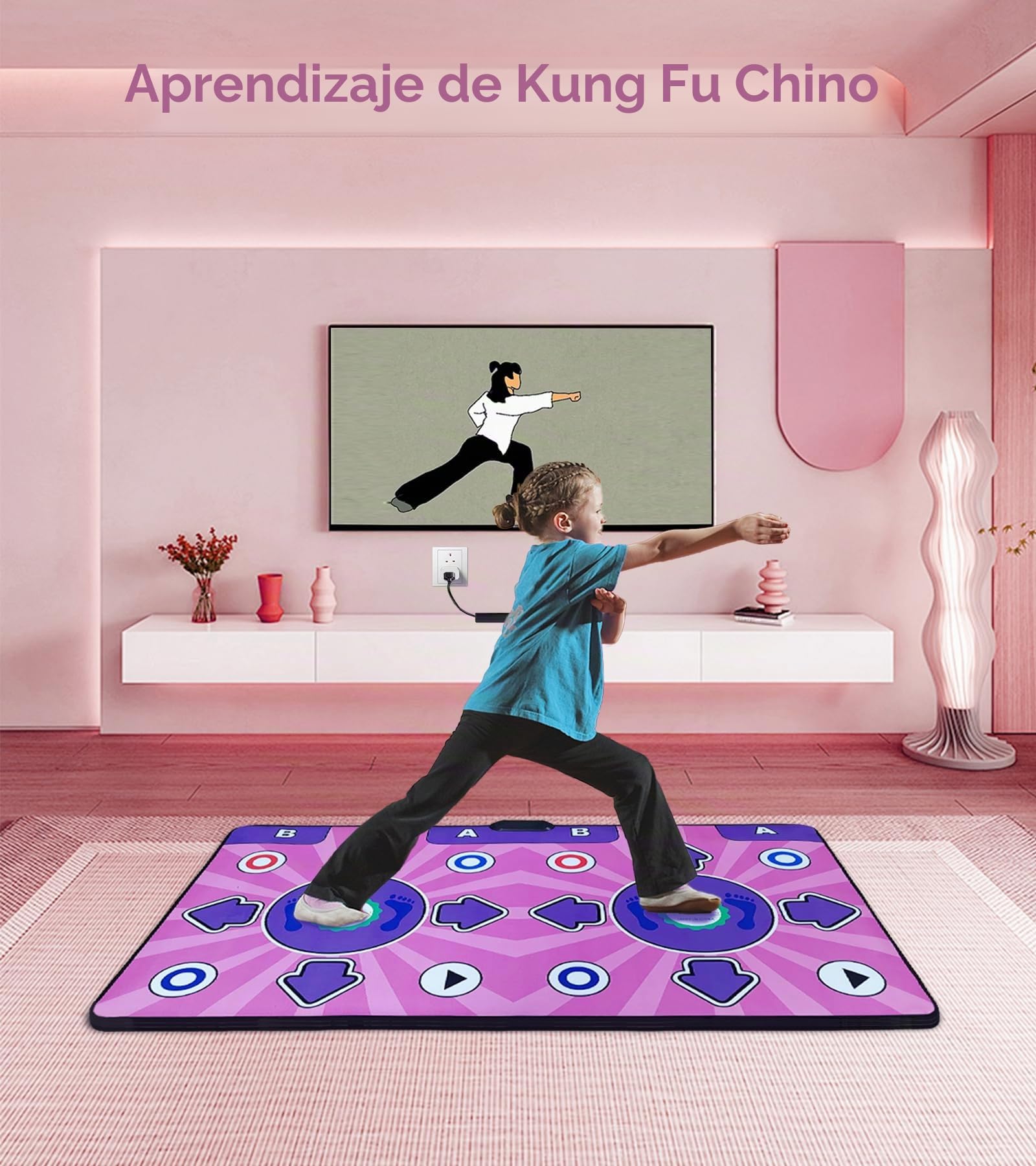 Tapete de Baile Individual para TV, Almohadilla de Baile de Franela Antideslizante con Aprendizaje Chino de Kung fu, tapetes inalámbricos para Juegos de música de Baile para niños, Adultos
