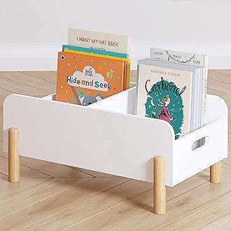 UTEX Montessori Bookshelf for Kids, Wooden Book Shelf for Kids Rooms, Toddler Book Caddy with Adjustable Divider, Floor Book Display, Baby Book Rack for Classroom Nursery