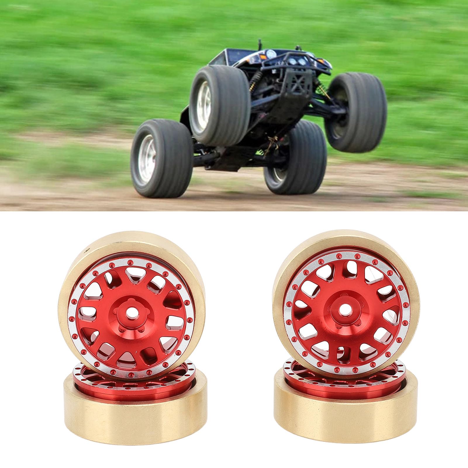 4 Uds. De contrapesos de cobre de procesamiento CNC de cubo de rueda roja de aluminio para coche HOBBYPLUS 1/18 4WD CP18P RC