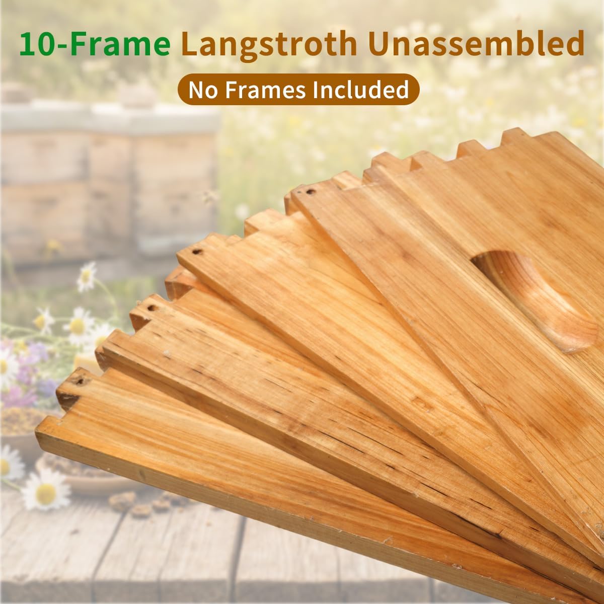 Beeswax Coated 10-Frame Langstroth Deep Brood Box, Bee Hives Box Beekeeping Hive Parts - Unassembled Beehive Body (No Frames/Foundations), 19-7/8" L x 16-1/4" W