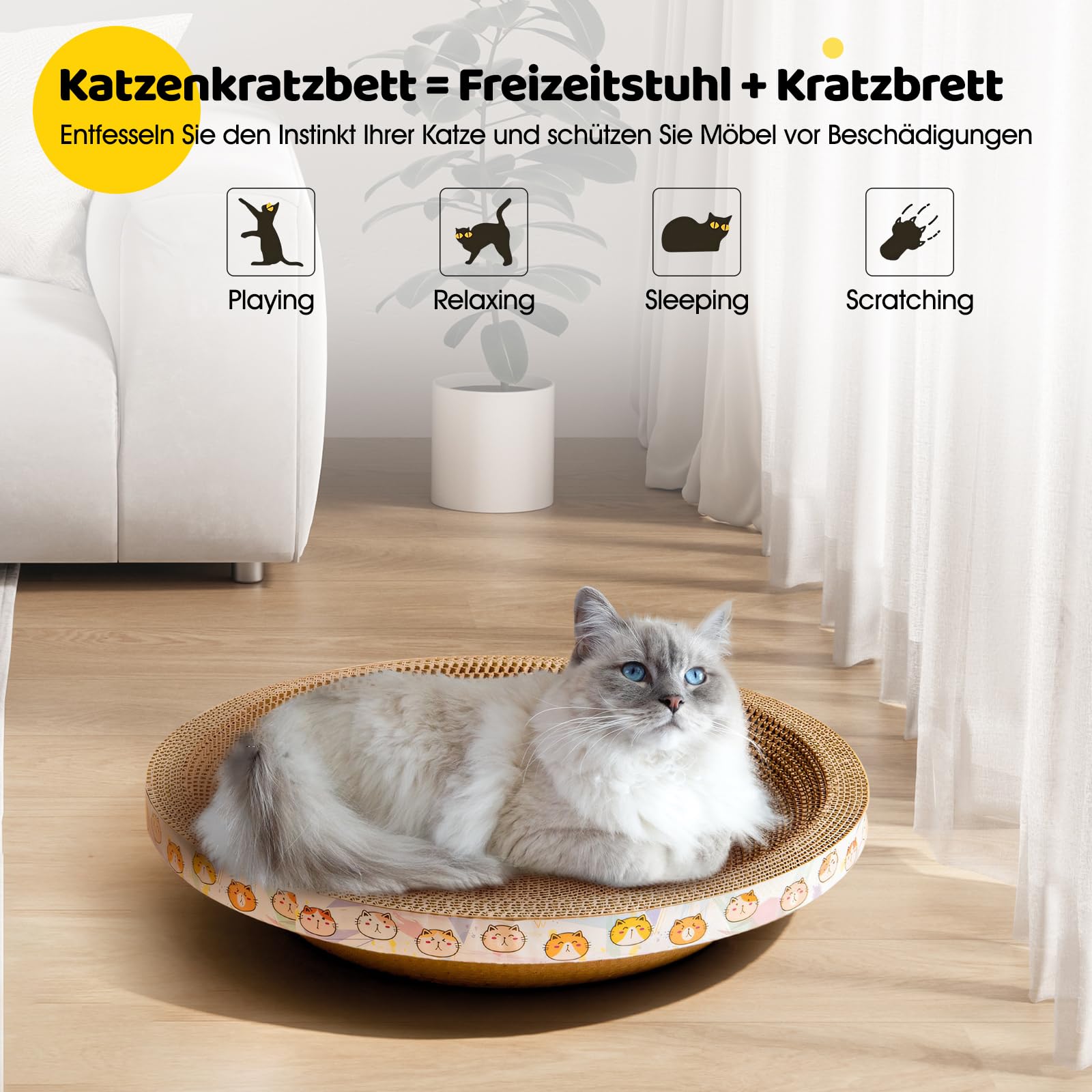 perfk Katzenkratzbrett aus Pappe, Bett, Katzenkratzpad, Couch, Heimtierbedarf, Ruhe-Kratzbrett zum Schutz von Schleifklauen und Möbeln, Extra Groß