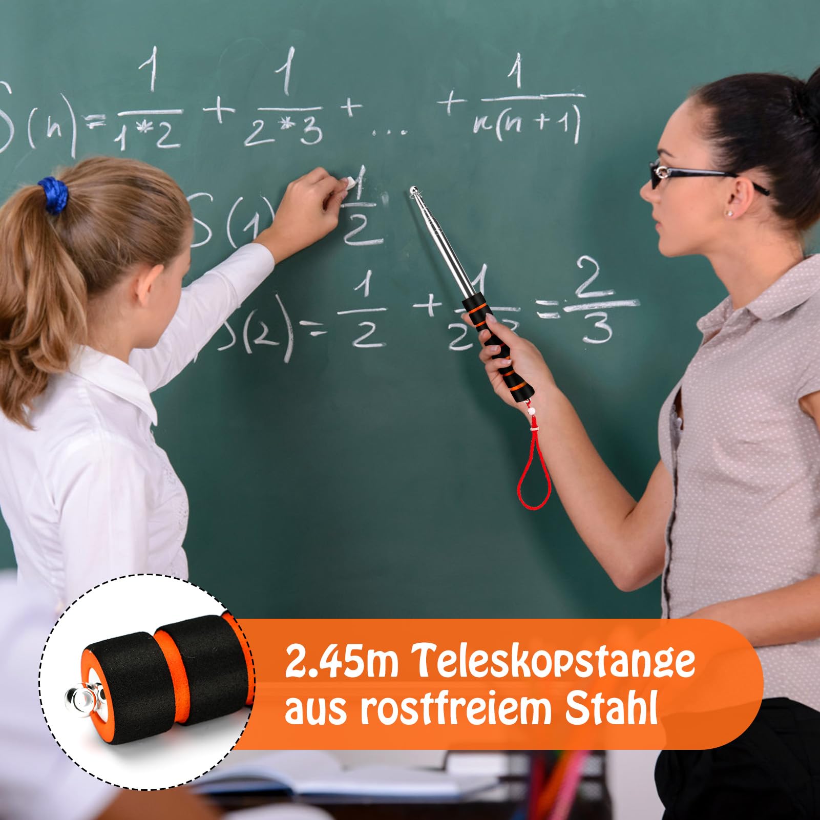 Ręczny teleskopowy maszt na flagę, drążek teleskopowy, wyciągany z 4 hakami na flagę, ze stali nierdzewnej, teleskopowy drążek do flagy, dla przewodników, nauczycieli, na kemping,