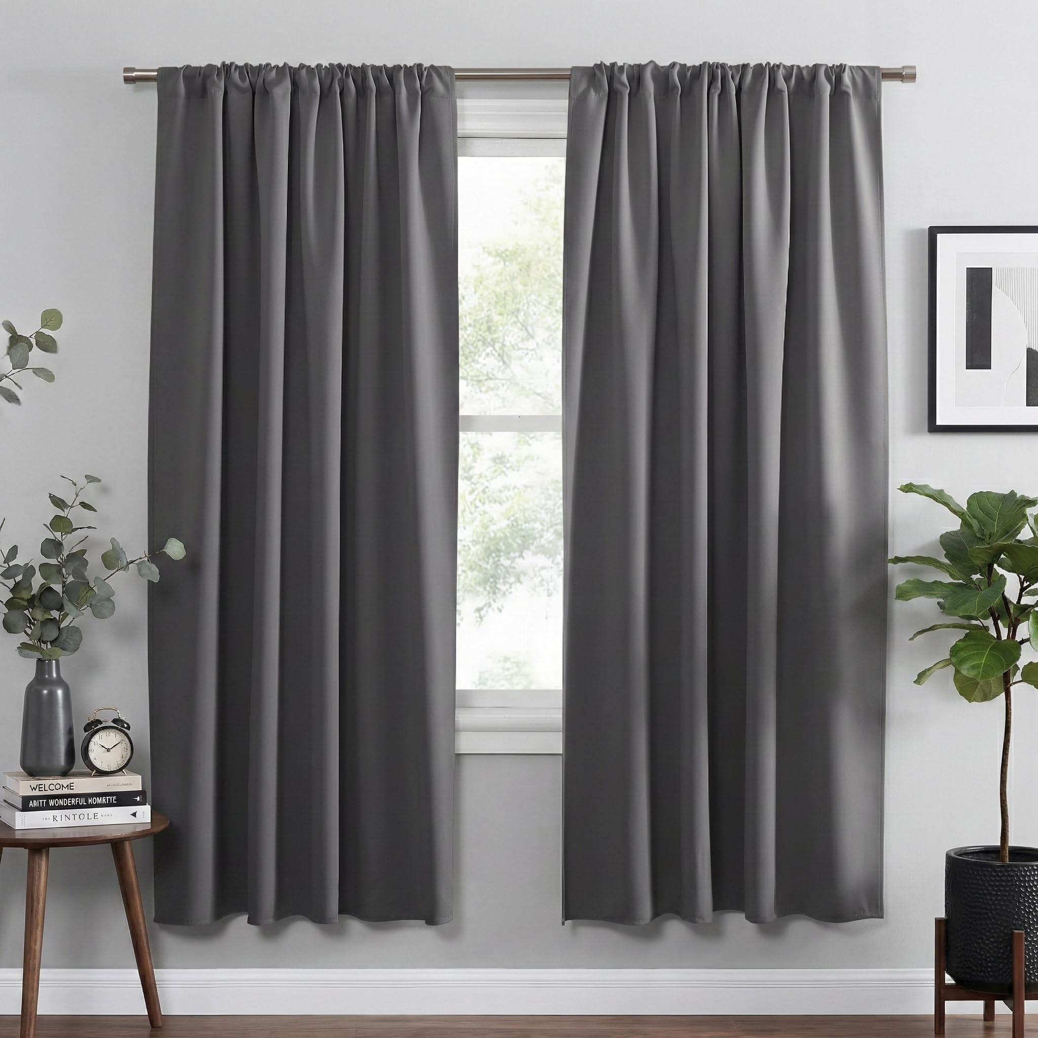 PONY DANCE Grey Curtains - Window Treatments Home Decor Thermal Insulated Curtain Drapes Light Filter Energy Efficient Low Shading Effect for Bedroom & Kitchen, 42 W x 63 L, 2 Pieces