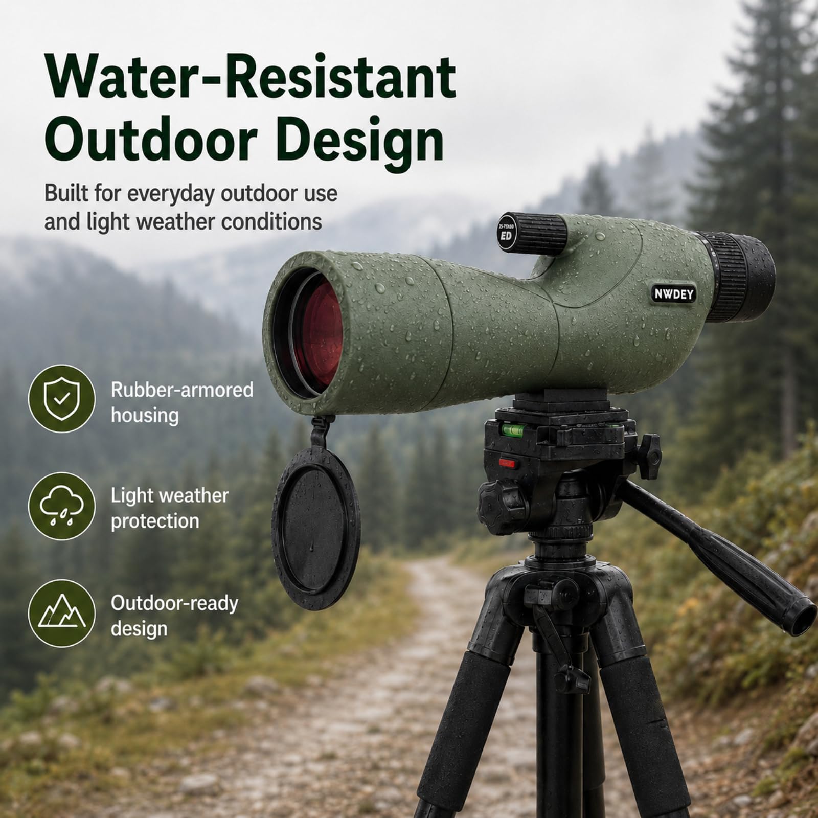 NWDEY Cannocchiale 25-75X60 con treppiede da 129,5 cm, cannocchiale per tiro al bersaglio, caccia, birdwatching, visione bassa, adattatore per telefono, borsa per il trasporto, prisma BAK4, obiettivo