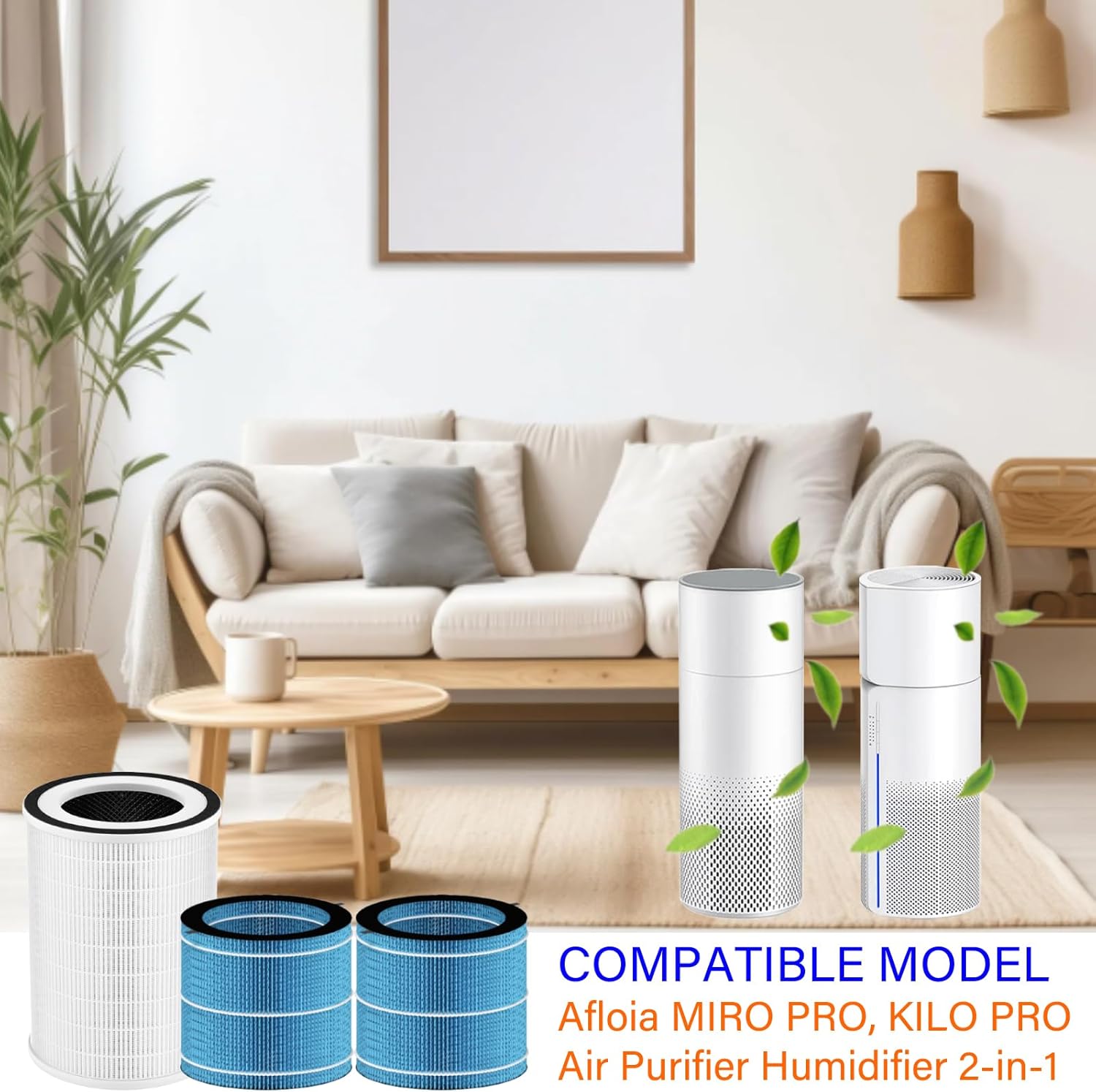 MIRO PRO Replacement Filter Set for Afloia MIRO PRO, KILO PRO Air Purifier Humidifier 2-in-1, H13 True HEPA and 2 Pack Humidifier Wicking Filter - Image 2