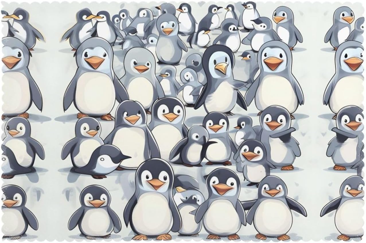 Cute Baby Penguins Sketch Set of 6 Place Mats,Heat Resistant Washable Mats for Party Kitchen Table Dining Decoration,Personalized