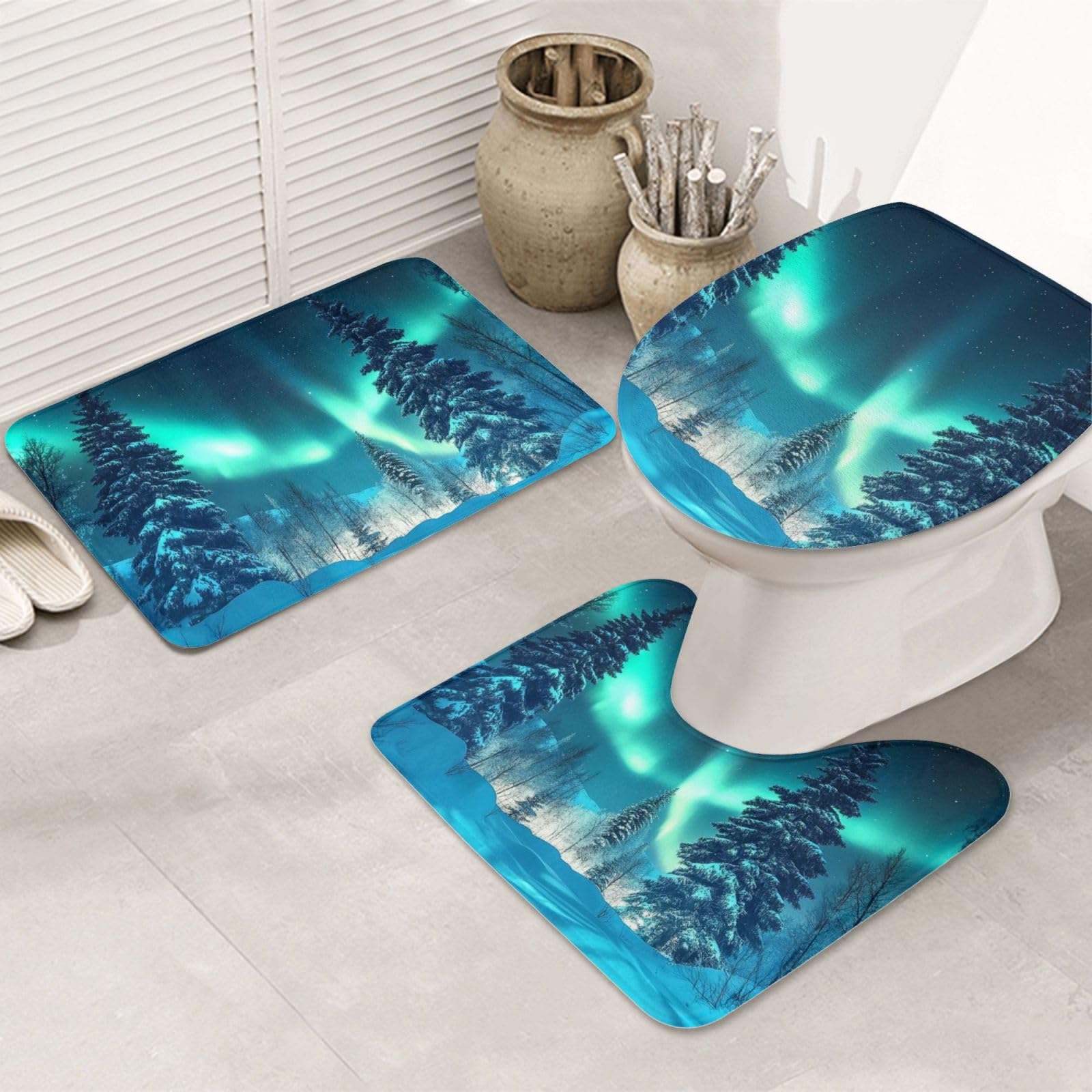 Alfombras de baño de bosque nevado lavables y antideslizantes para el hogar