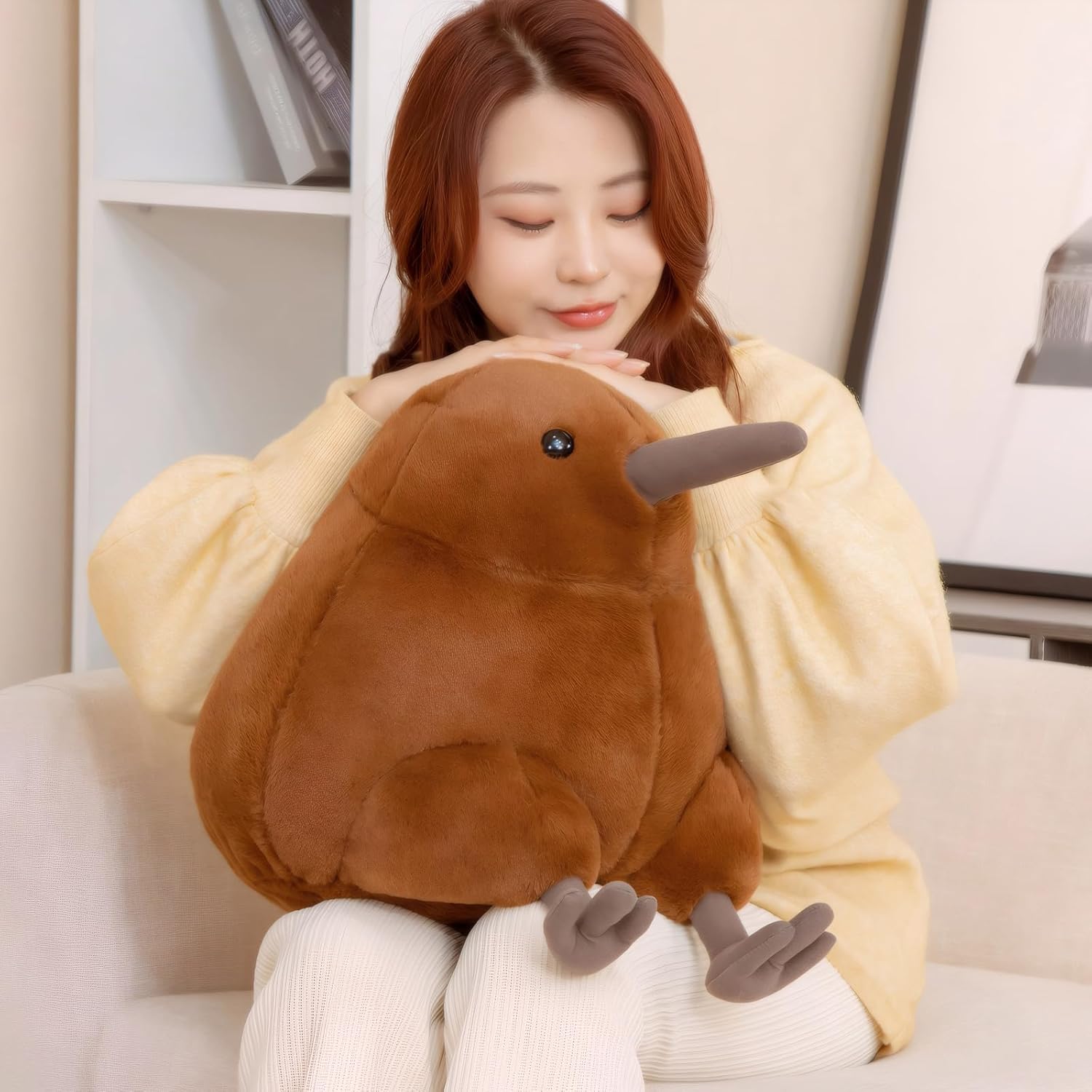 Kiwi Bird Stuffed Animal Realistic Giant Kiwi Bird Plush Toy Lifelike Furry Plushie Pillow Cute Fluffy Huge Jumbo Stuffies Hugging Plushies Pillow Birthday Gift for Kids Boys Girls, 16.5inches