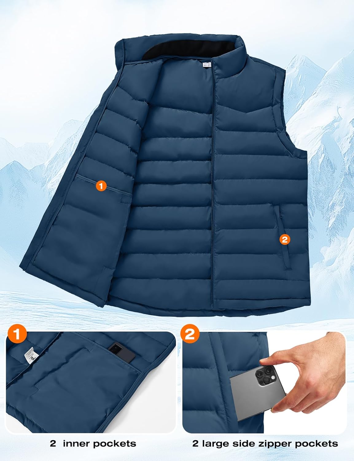 Rdruko Men's Winter Puffer Vest Insulated Quilted Water-Resistant Windproof Zipper Lightweight Sleeveless Work Fishing Hiking - Image 4
