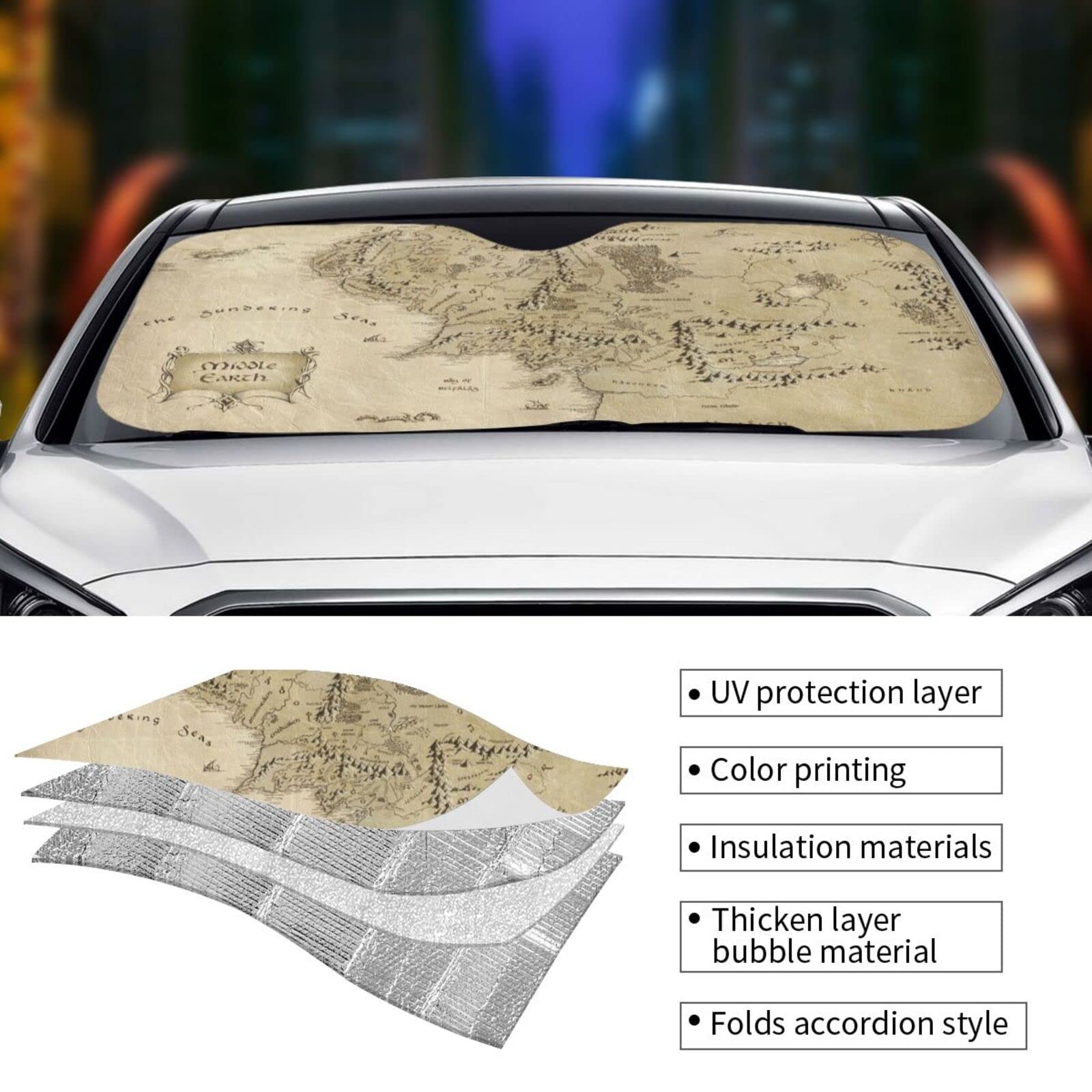 Front Windshield Sun Shade For Car & SUV, 51x28in UV Blocker, Foldable Sun Visor Protector For Hot Weather Coffee Beans Background