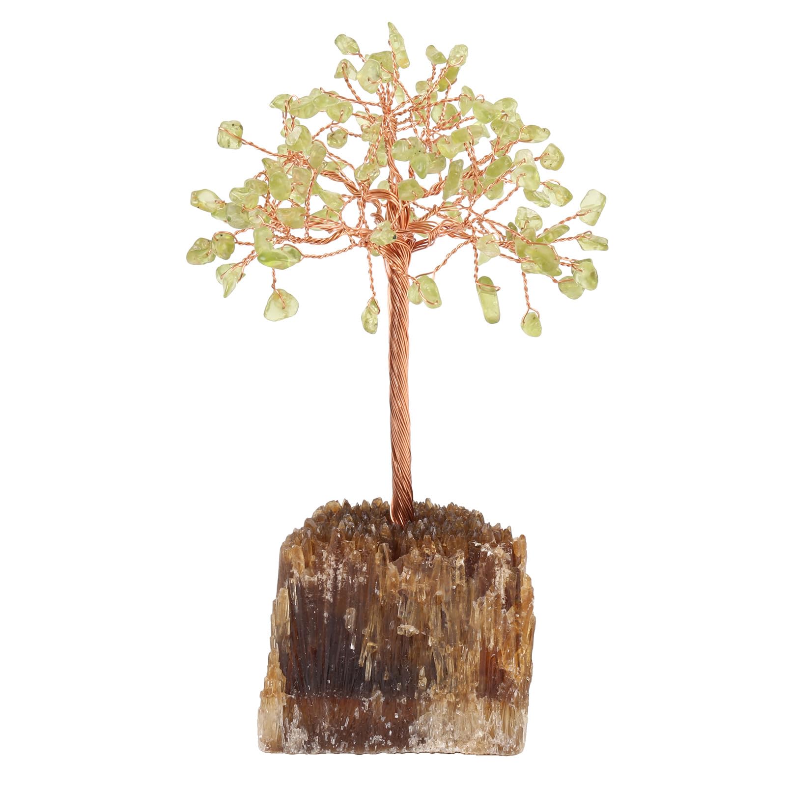 Arbre en cristal péridot rockcloud avec ambre et calcite pour Feng Shui
