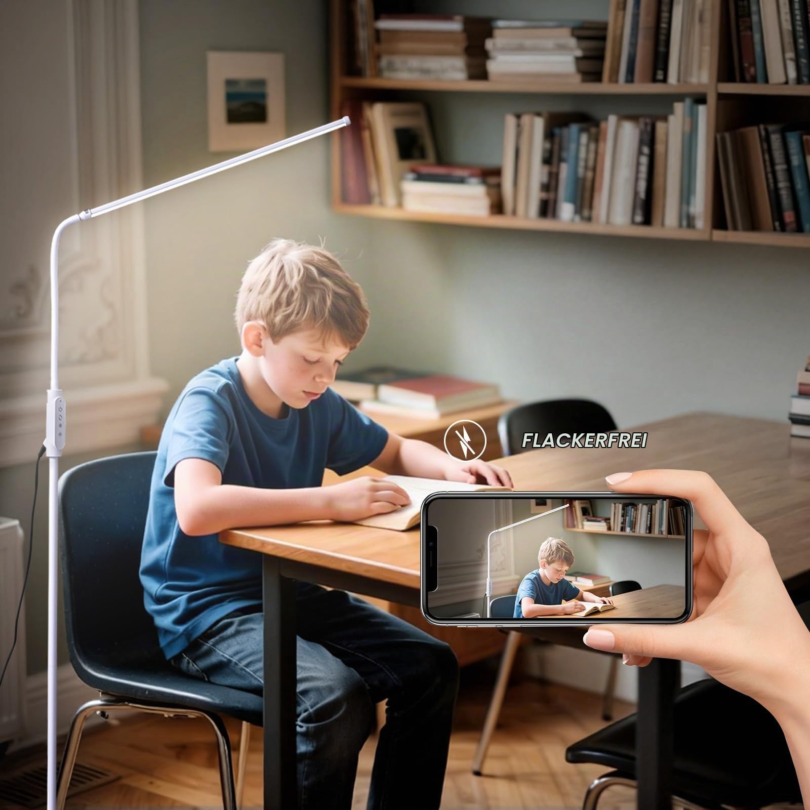 CGBE Extra-lange 60cm LED Stehlampe Dimmbar Touch-Steuerung für Wohnzimmer | 18W Standleuchte mit 360° Flexibler Schwanenhals - 3 Farbmodi und 5 Helligkeiten - Bogenlampe für Schlafzimmer Büro