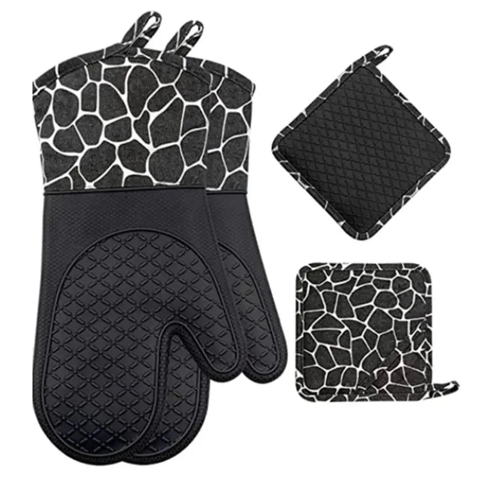 Mitaines De Four Ensemble de Gants de Four en Silicone, Gants de Four résistants à la Chaleur, Ensemble de Supports de casseroles faciles à Utiliser pour Le Four(Black)