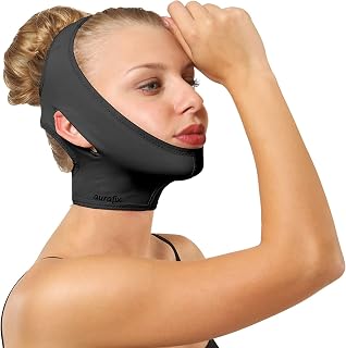 Post Surgical Chin Strap Bandage for Women - Neck and Chin Compression Garment Wrap - Face Slimmer, Jowl Tightening, Chin Lifting (Small- Black)
