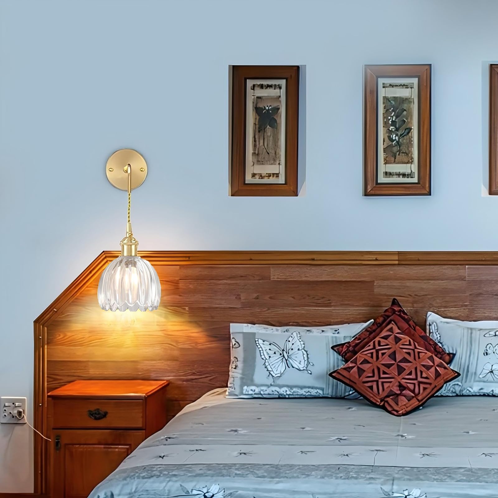 Vintage mosiężny klosz lampy ścienne przezroczyste szkło z przełącznikiem Lampa ścienna E27 Dec Kinkiet do łazienki Sypialnia Salon Kuchnia