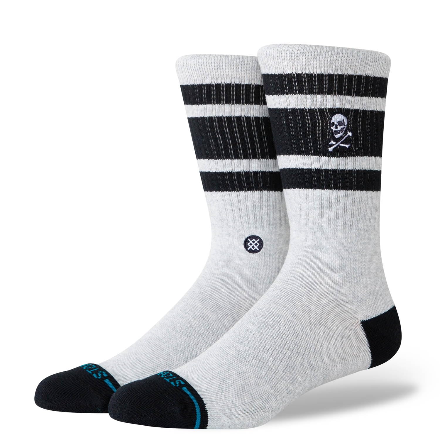 Stance Unisex Heather Grey Boyd Skull Crew Socks Grey Black Striped Cushioned Calf Socks Medium