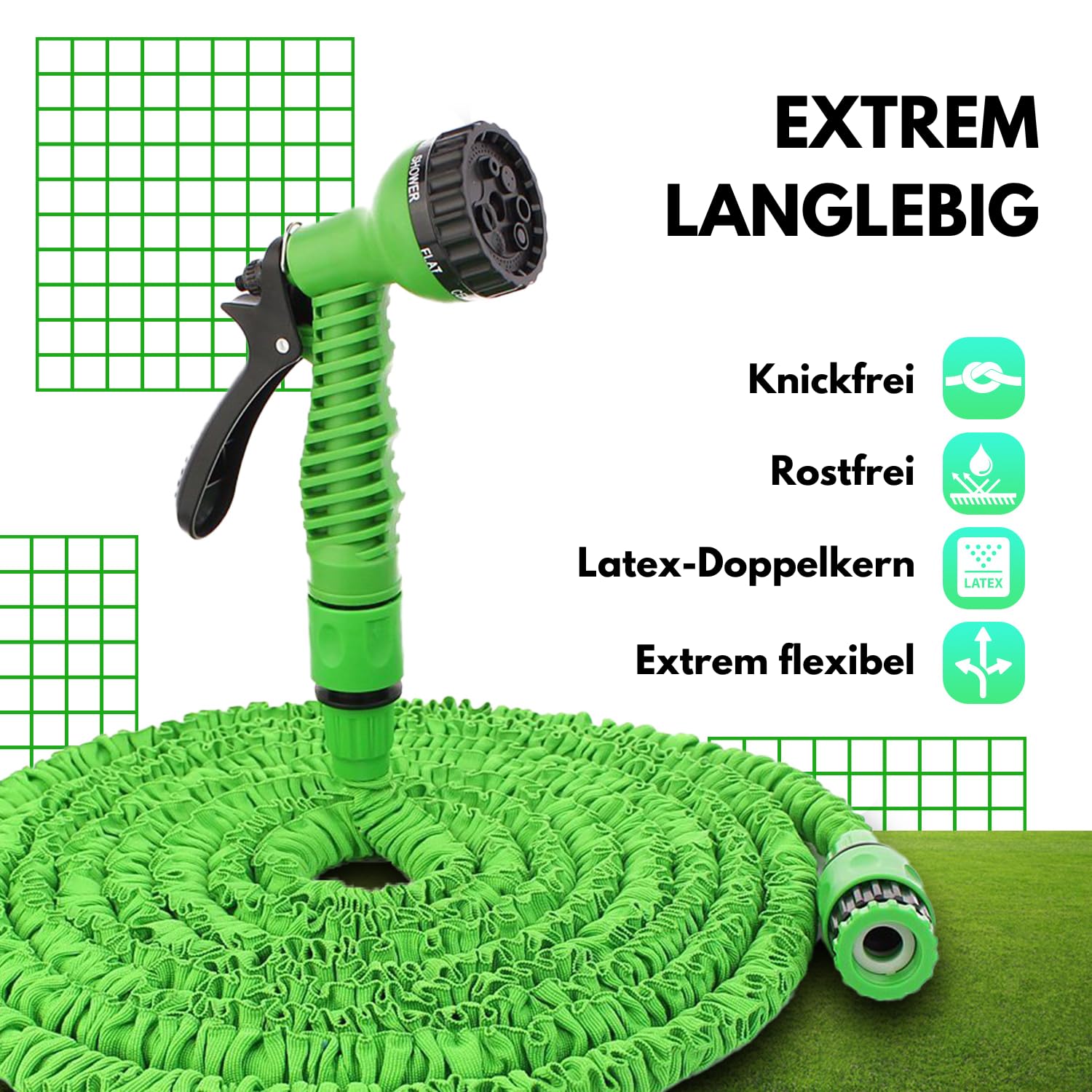 MD Goods Tuinslang, 22,5 m, flexibele waterslang met 9 sproeiers