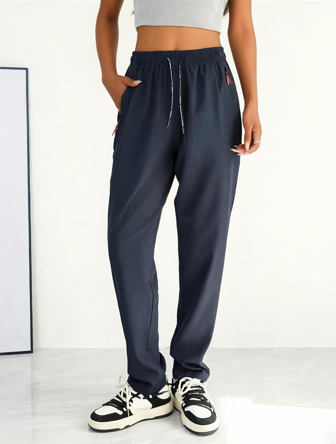 Womens Athletic Pants Lightweight Track Pants with Elastic Waistband & Zipper Pockets