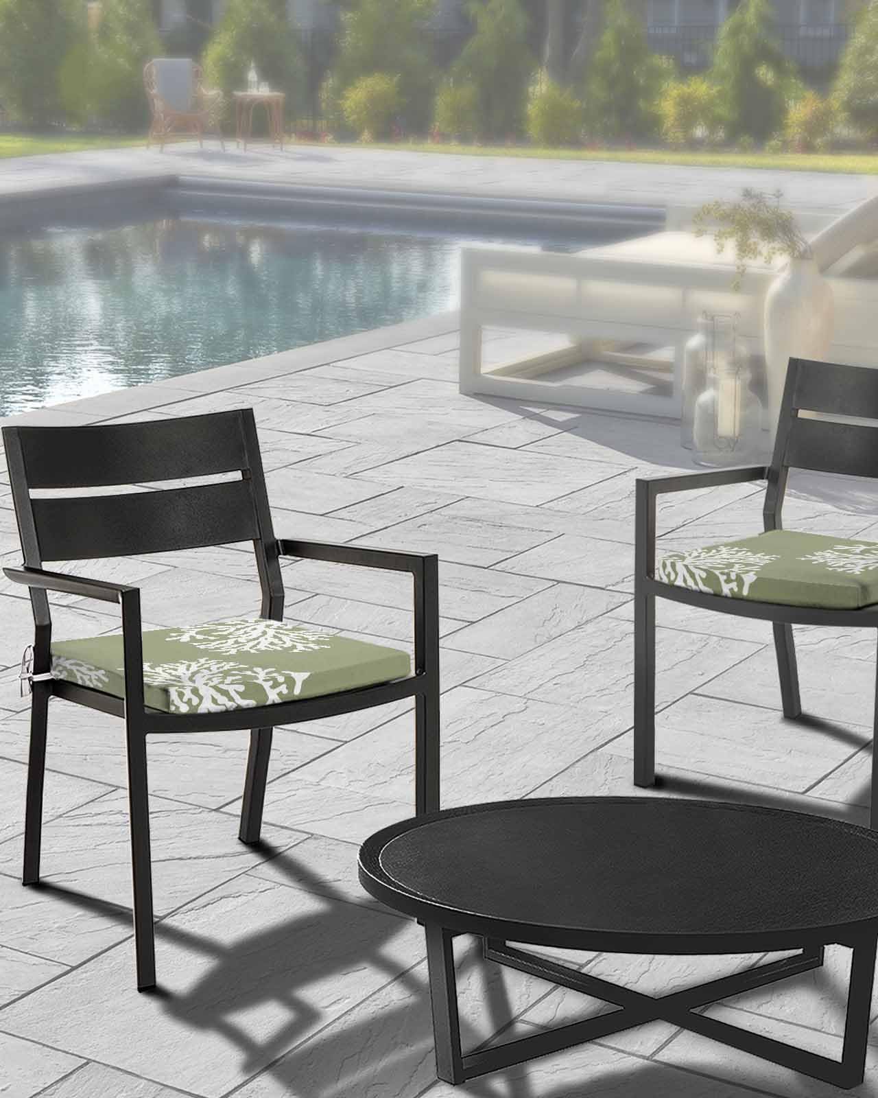 Edwiinsa Sage Green Coral Indoor/Outdoor Seat Cushions Cover,Waterproof Patio Chaise Lounge Cushion Cover for Beach Pool Side Chair Cushions 22x20x2 Pieces Ocean Coastal White Summer Sea Watercolor