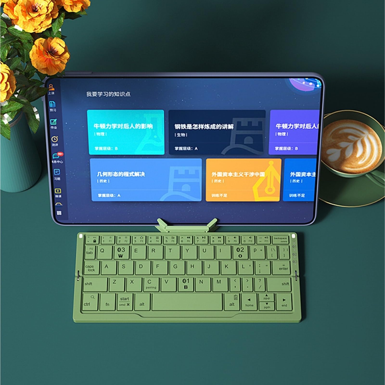 Teclado plegable Bluetooth verde para tablet y portátil PYRIOLHI inalámbrico 6
