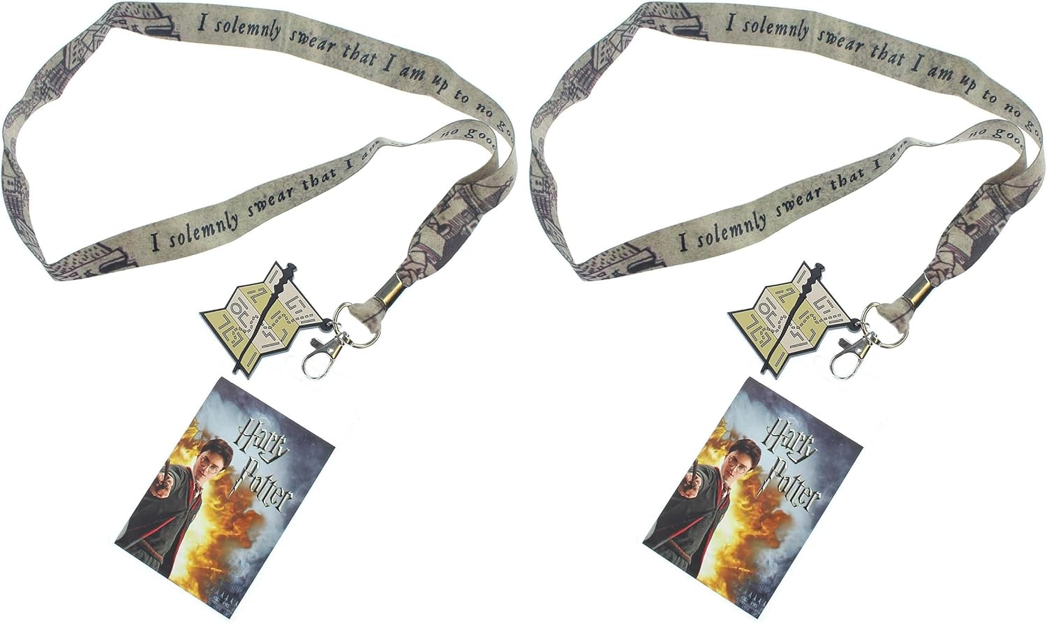 Harry Potter I Solemnly Swear That I Am Up to No Good Lanyard w/Badge Holder and Marauders Map Rubber Charm (Pack of 2)