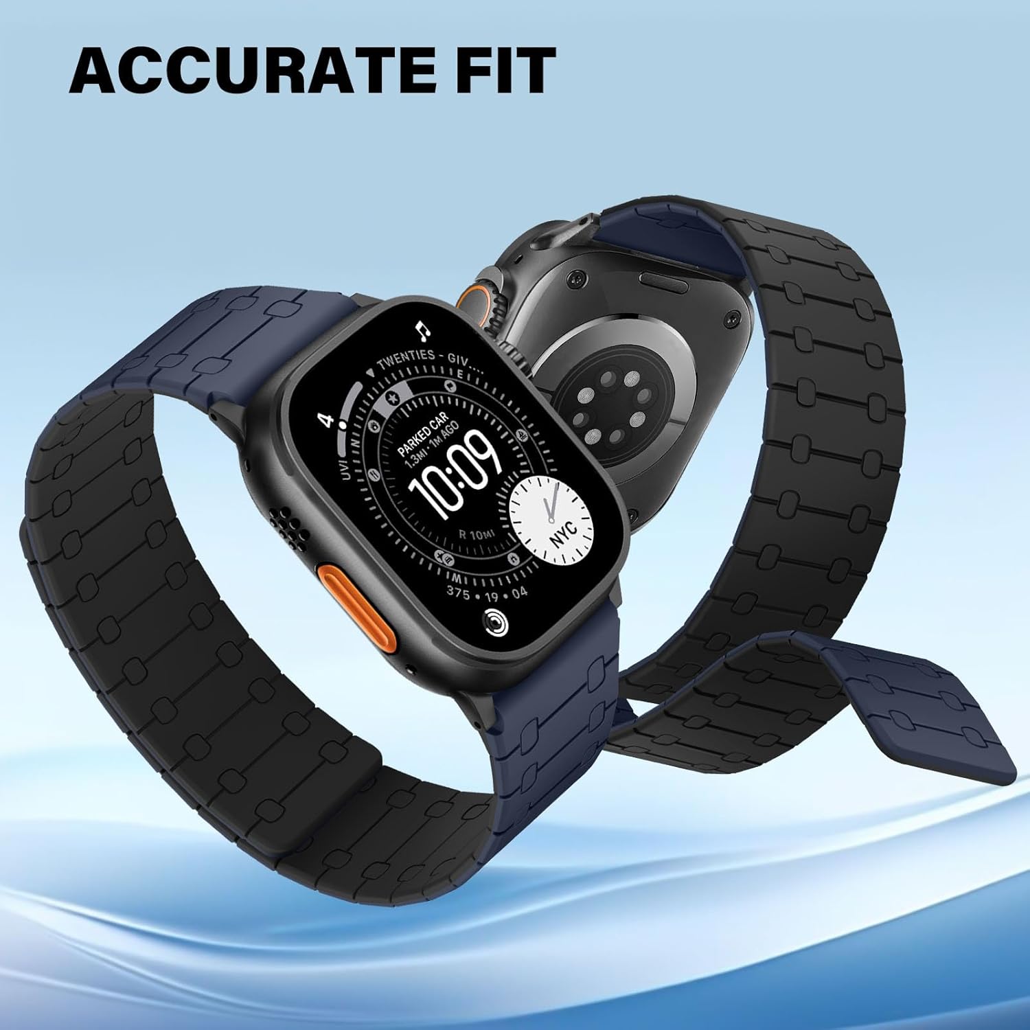 Double Sided Wearable Magnetic Band Compatible with Apple Watch Band 49mm 46mm 45mm 44mm 42mm for Men Women,Soft Silicone Strap for iWatch Ultra SE Series 11 10 9 8 7 6 5 4 3, Dark Blue-Black - Image 4