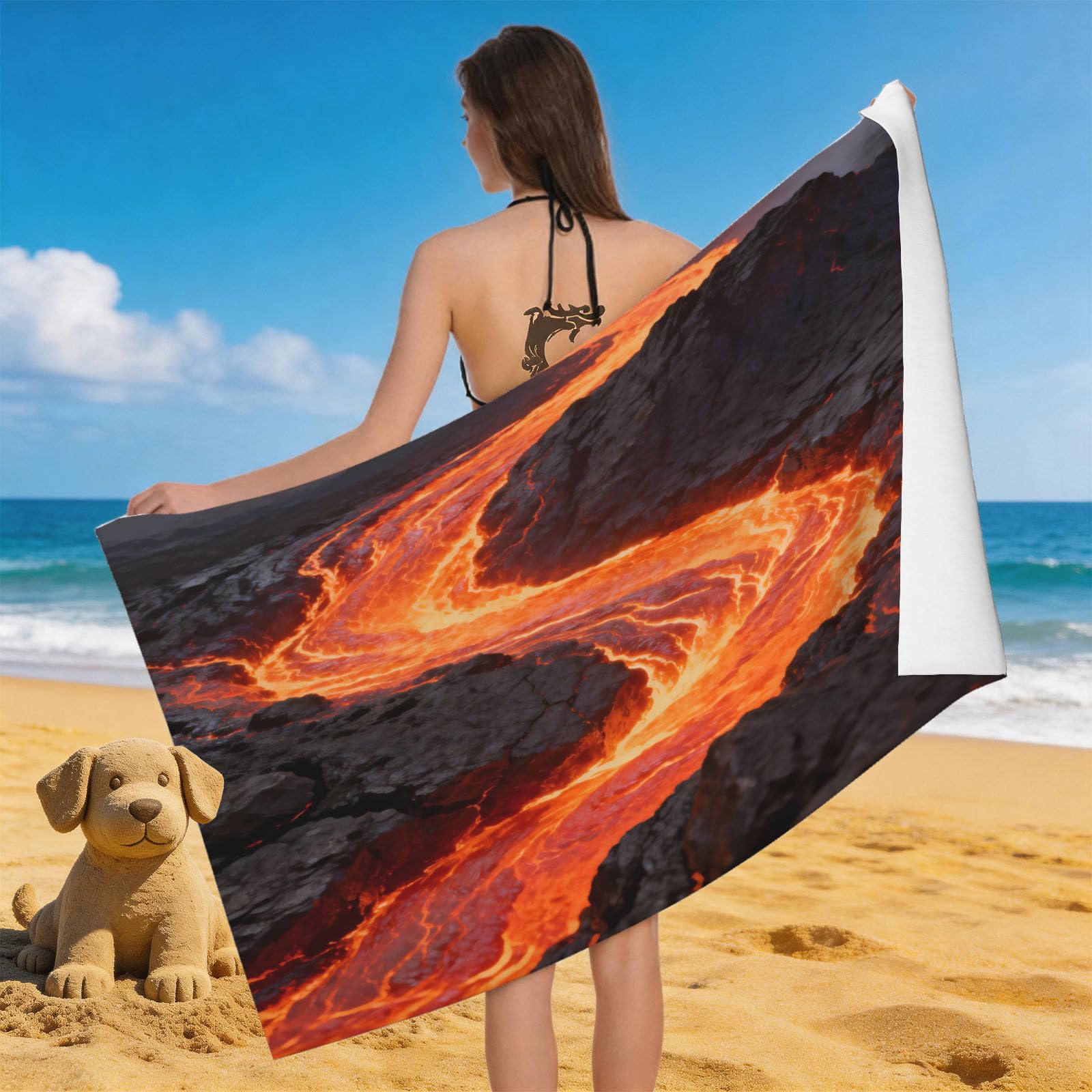 Leichong 3D Lava River Beach Towel Large Microfiber Soft Quick Dry for Adults, Rock Bath Towel Lightweight Soft Absorbent for Travel Swimming Pool Sports, 80 x 160 cm