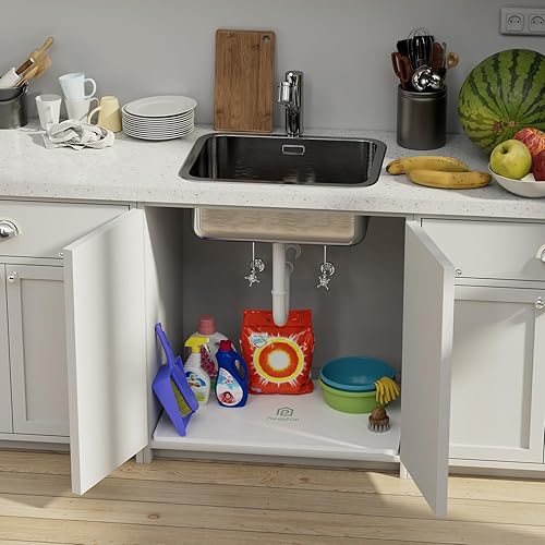 Miniatura 8 de Tapete para debajo del fregadero, bandeja de silicona para gabinete de cocina de 28 x 22 pulgadas, impermeable y flexible para debajo del fregadero